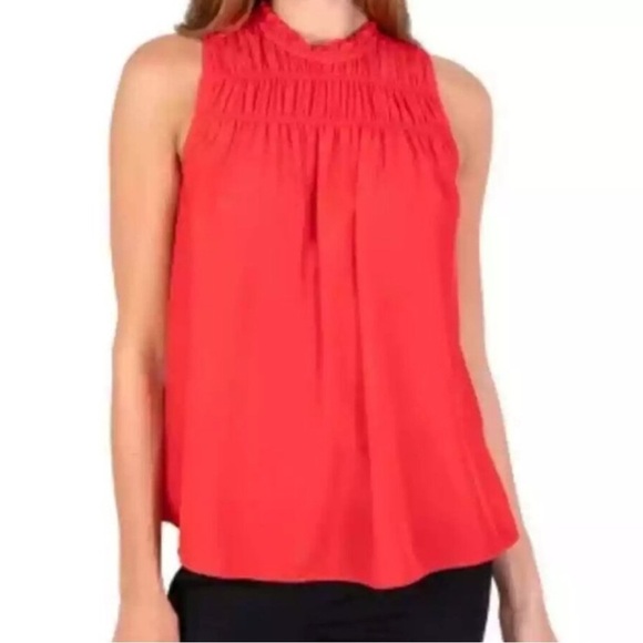Joie Tops - Joie Red Gathered Ruffle Neck Holiday Blouse